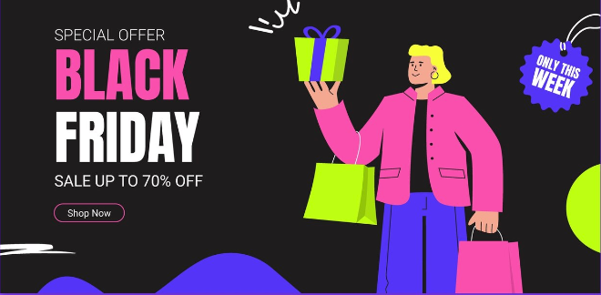 A Shopify store prepared for Black Friday and Cyber Monday holiday selling season 2024.