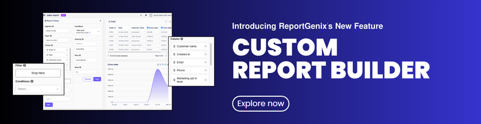 Report Builder feature in Report Genix showcasing custom reports for Shopify merchants.