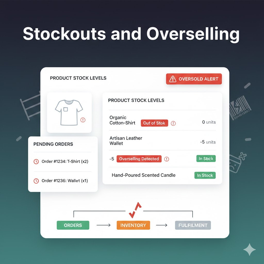  Empty warehouse shelves representing stockout challenges faced by Shopify sellers leading to lost sales